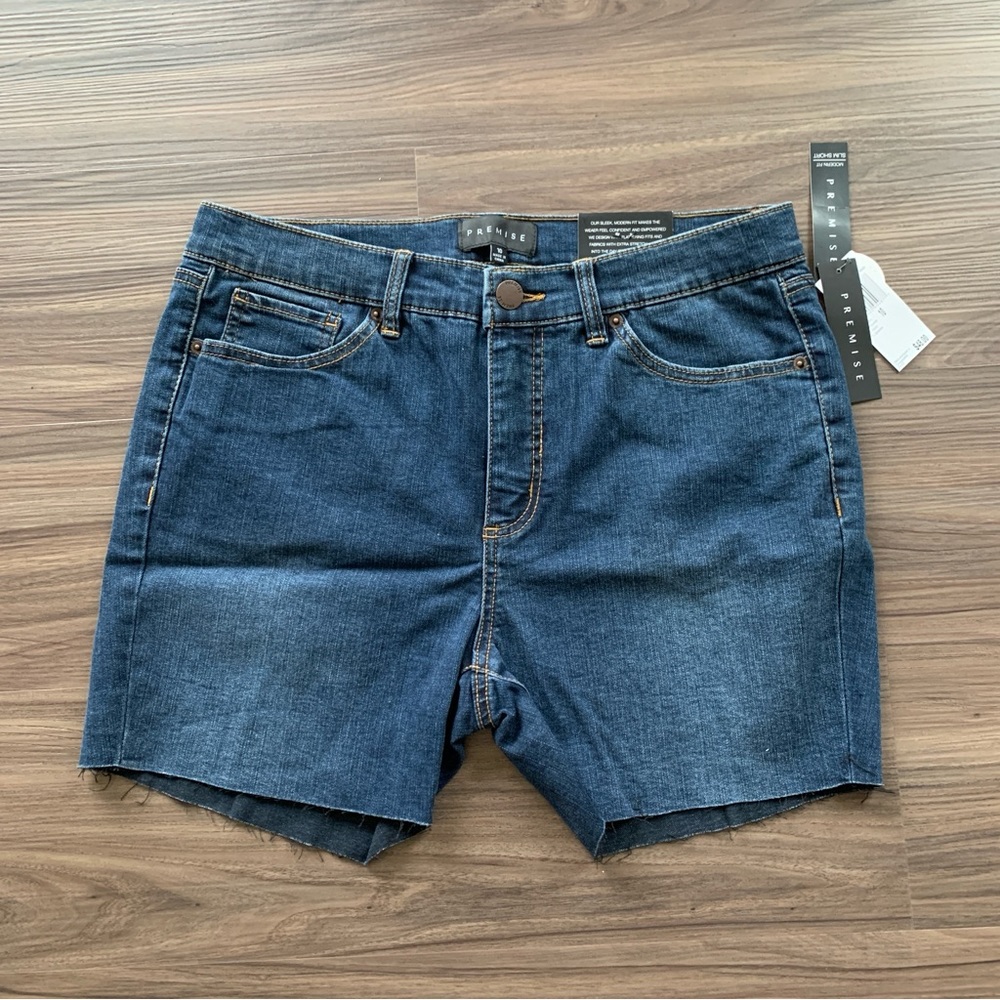 New! $48 Premise Women’s Modern Fit Slim Shorts Denim Size 10